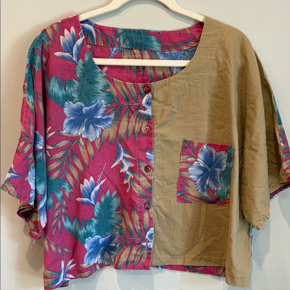Vintage Handmade Tropical Floral Button-Up Women's Top